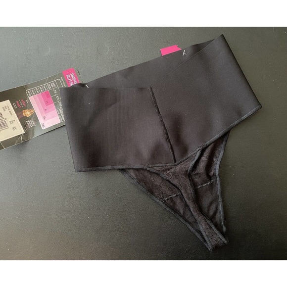 Maidenform Self Expressions Black Firm Shapes Thong With Lace - Size Small - Picture 2 of 6